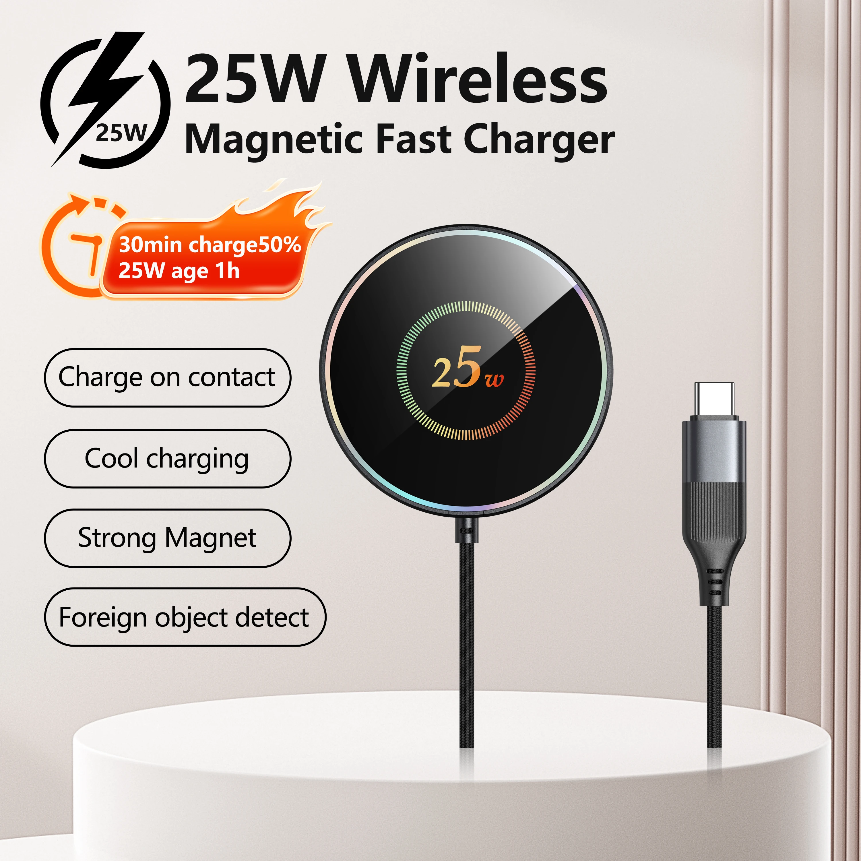 25W Fast Desk Magnetic Wireless Charger Strong Magnet Wireless Charging Pad Station For iPhone Samsung