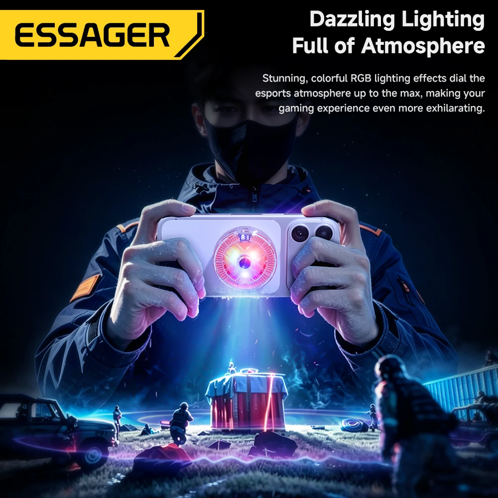 Essager Magnetic Back Clip 2 In1 Phone Cooler Back Clip Smart Digital Screen Display RGB Light Mute Cooling Fan for iPhone Live