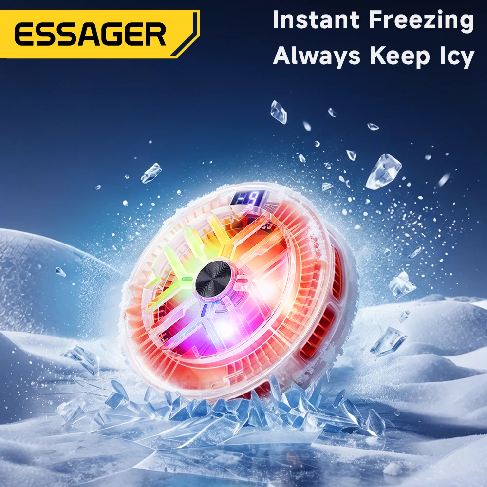 Essager Magnetic Back Clip 2 In1 Phone Cooler Back Clip Smart Digital Screen Display RGB Light Mute Cooling Fan for iPhone Live