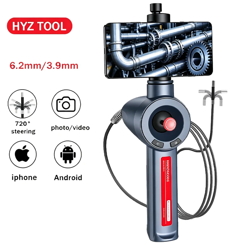 4-Way 360° Rotating Borescope, 1080P Camera, Endoscope with Light, 6.2mm HD Lens, Endoscope with Android/iOS Phone