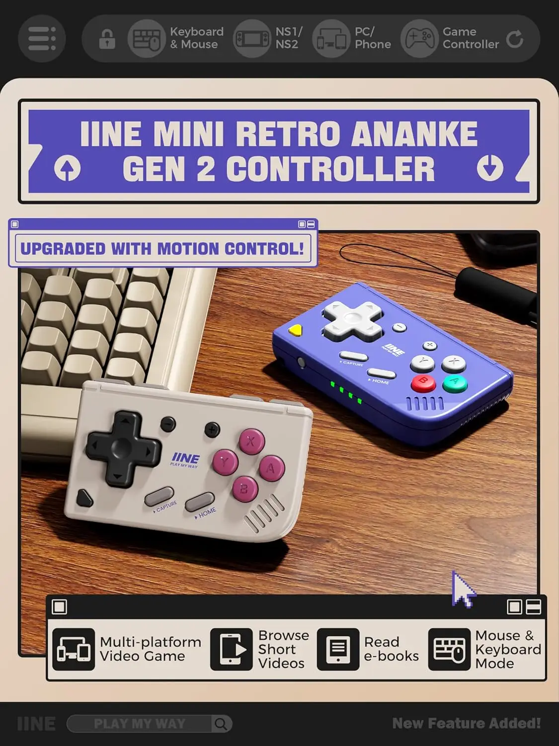 Mini Retro Game Controller,Pocket-Size Wireless Mini Game Controller with Keychain Design, Portable Travel Controller for Gaming