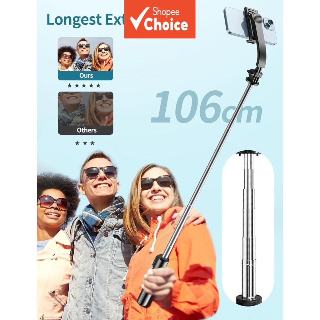 Bastão de Selfie Sem Fio com Tripé para Celular, Suporte Extensível Removível, Rotação para iPhone/Android/Samsung
