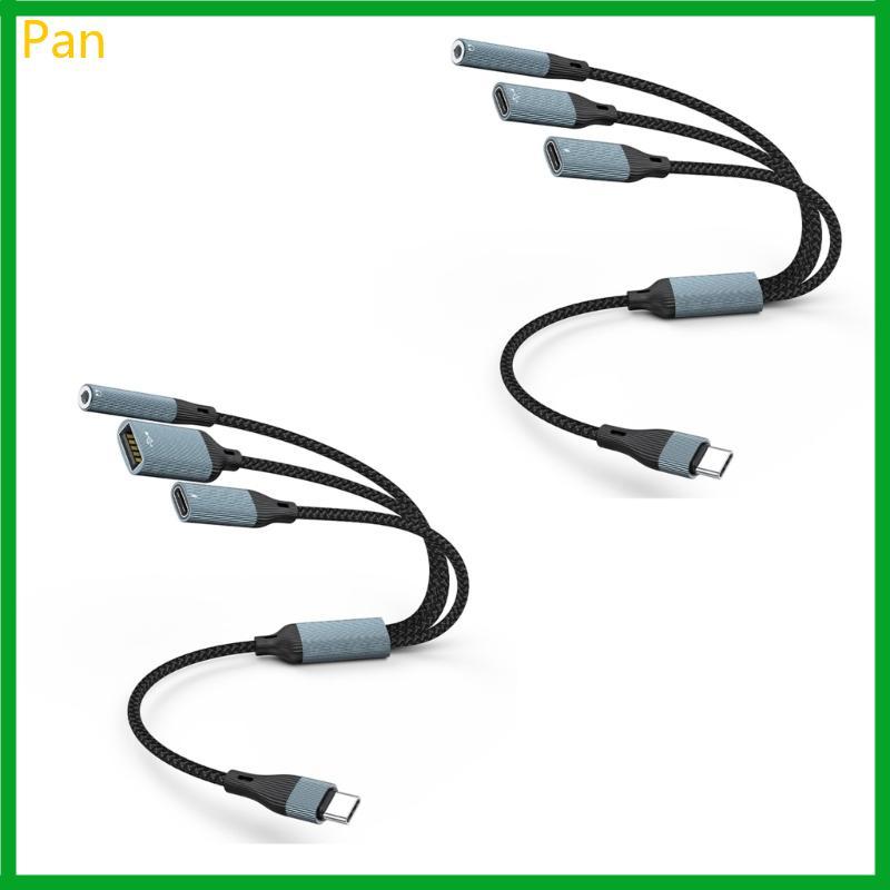 Pan 3 5mm Carregamento Rápido 3 1 Tipo C Para USB PD60W Adaptador Auxiliar Fone Ouvido