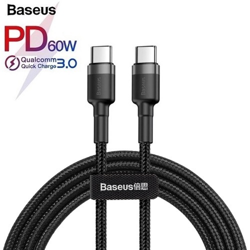 Cabo Tipo C NAS DUAS PONTAS (1 METRO ou 2 METROS) - PD60W 3A Baseus Turbo Reforçado Android iPhone 15