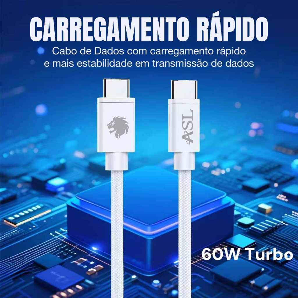 CABO TURBO TIPO-C A TIPO-C PD60W 1.2 METROS NYLON AC109C ASL