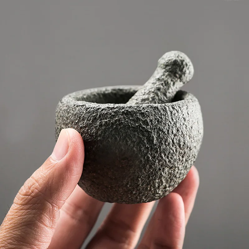 Natural Granite Mortar Pestle Set Handmade Zen Tea Pet Spice Herb Crusher Chinese Tea Ceremony Home Decor Premium Gift 7CM