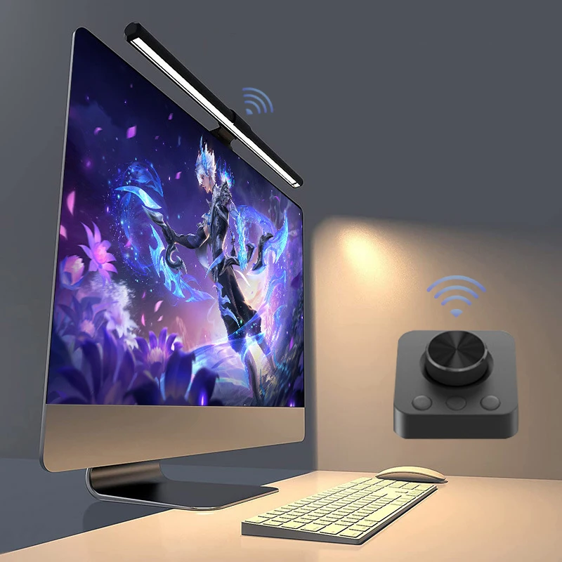 Eye-Care Screen Light Bar 44cm Aluminum Knob Remote Table Computer Monitor LED Task Lamp USB Magnetic Light Office Desk Lamp