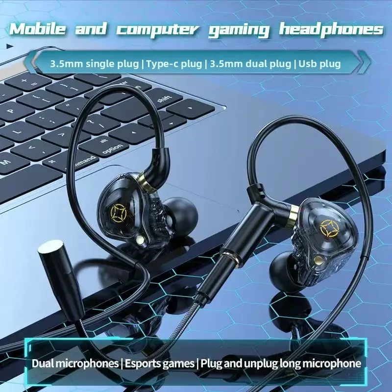 KCKZ Delta Gaming Earphones with Dual Microphone Type-C USB Wired Dual Plug for Phone And Computer