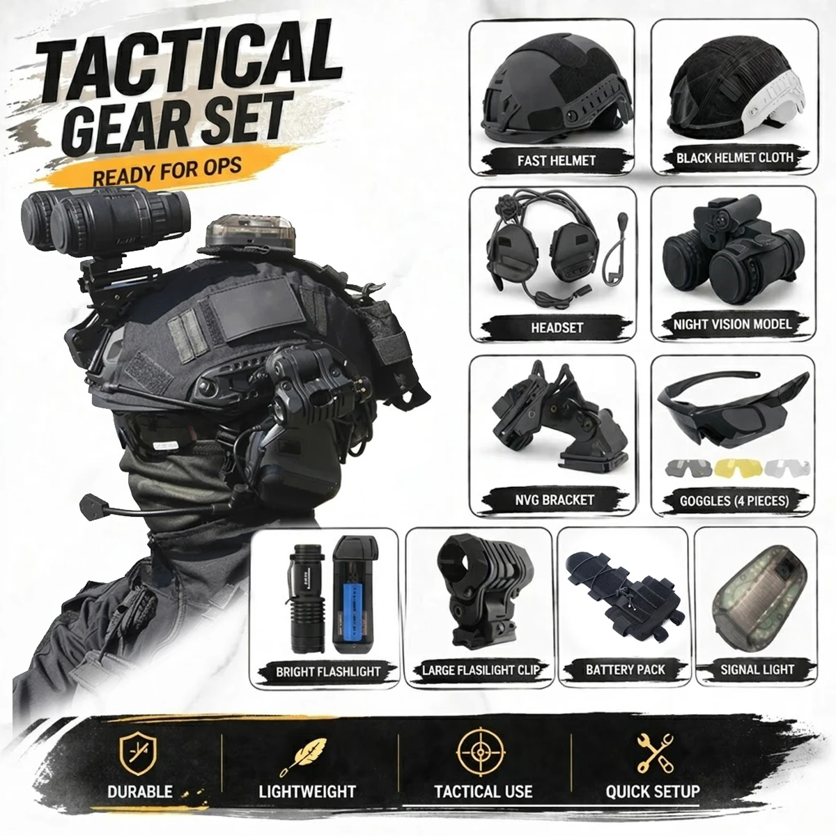 FAST Tactical Helmet Set Military Communication Headset NVG Model Flashlight Full Kit for Airsoft Paintball Shooting Hunting
