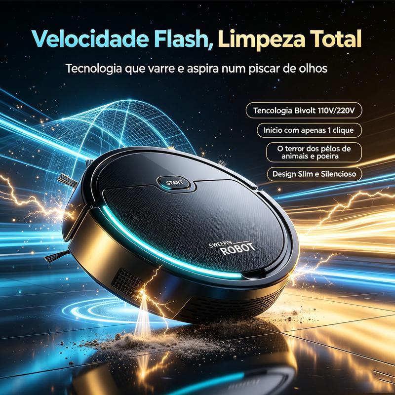Robô Aspirador de Pó 2 em 1 Bivolt Slim Silencioso Automático a Bateria para Pêlo de Pet