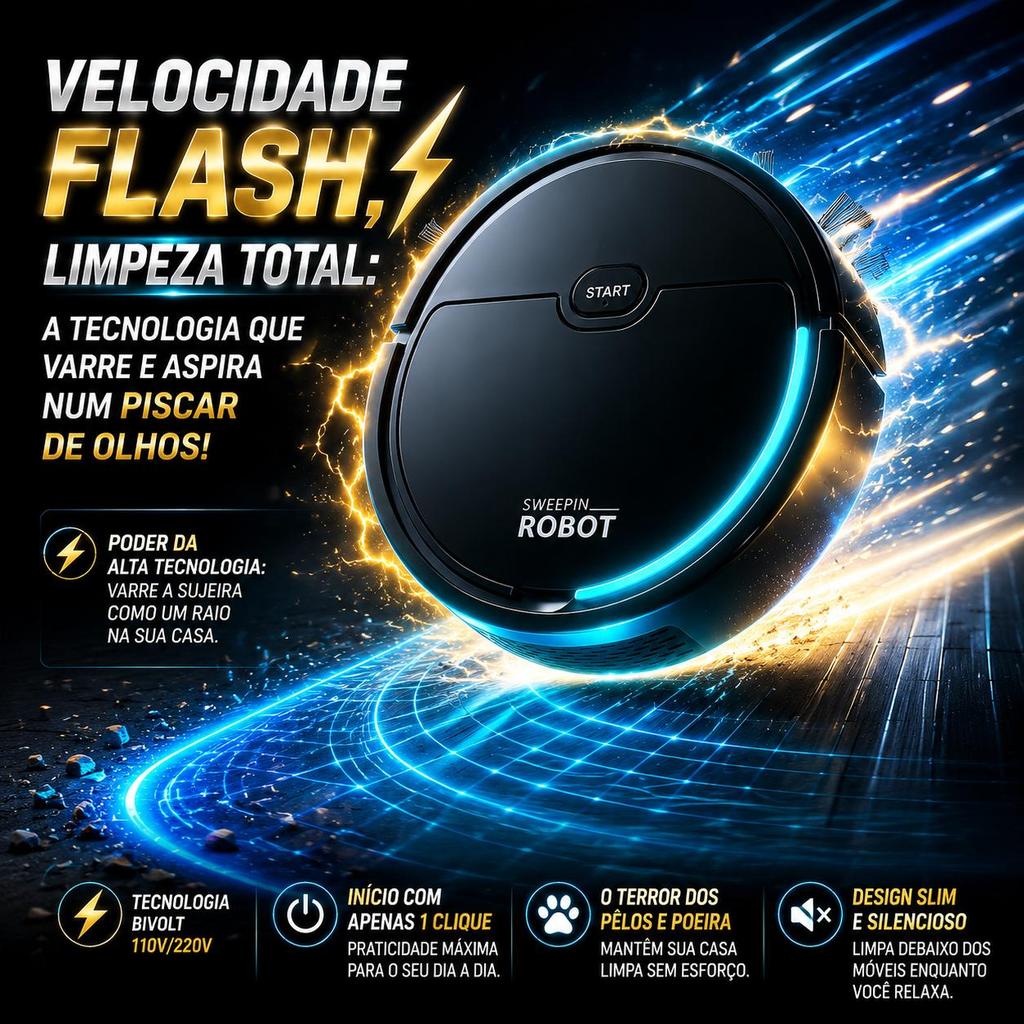Robô Aspirador de Pó Inteligente 2em1 Bivolt Slim Silencioso Sem Fio para Pêlo de Pet