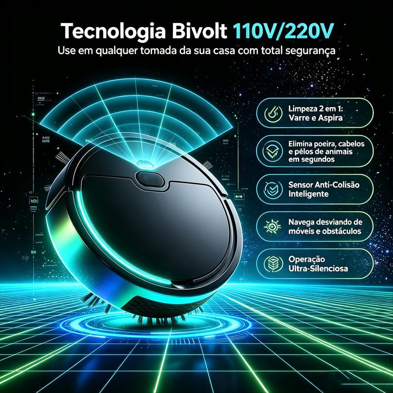 Robô Aspirador de Pó Inteligente 2em1 Bivolt Sem Fio Recarregável USB Limpa Pêlo de Pet