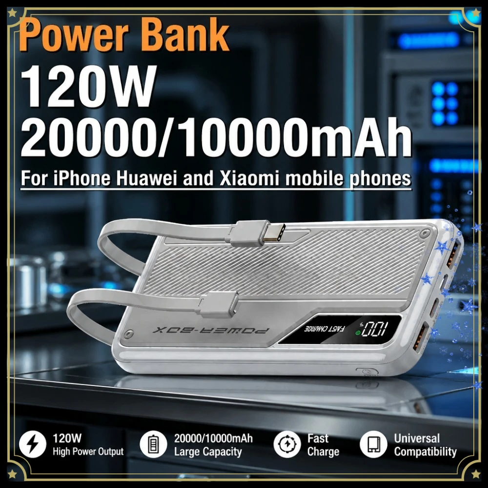 120W High Speed Fast Charge Portable Power Bank 10000/20000mAh Rechargeable External Battery for iPhone Xiaomi Mobile Phones