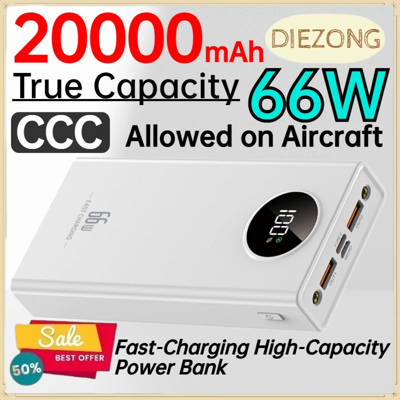 66W True Capacity 20000mAh CCC Fast‑Charging High‑Capacity Power Bank for IPhone Android Phone PowerBank Allowed on Aircraft