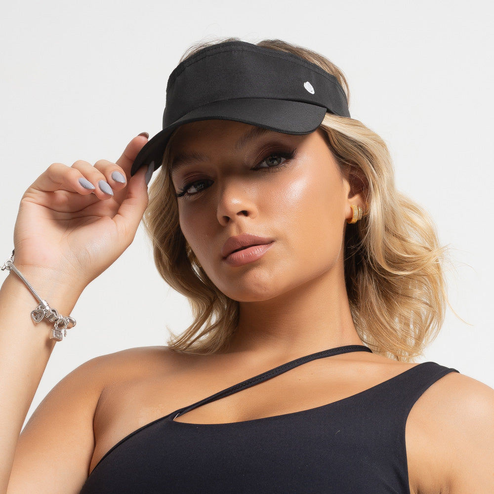 Viseira Preta Honey Club Trend em Poliéster Ajustável para Tênis e Beach Tênis