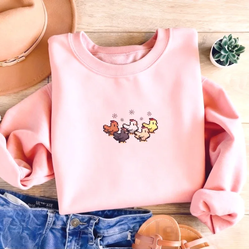 Christmas Chicken Stardew Valley Sweatshirt Pixel Art Gaming Gift Hoodies Winter Clothes Women Clothing Funny Pattern Sweater