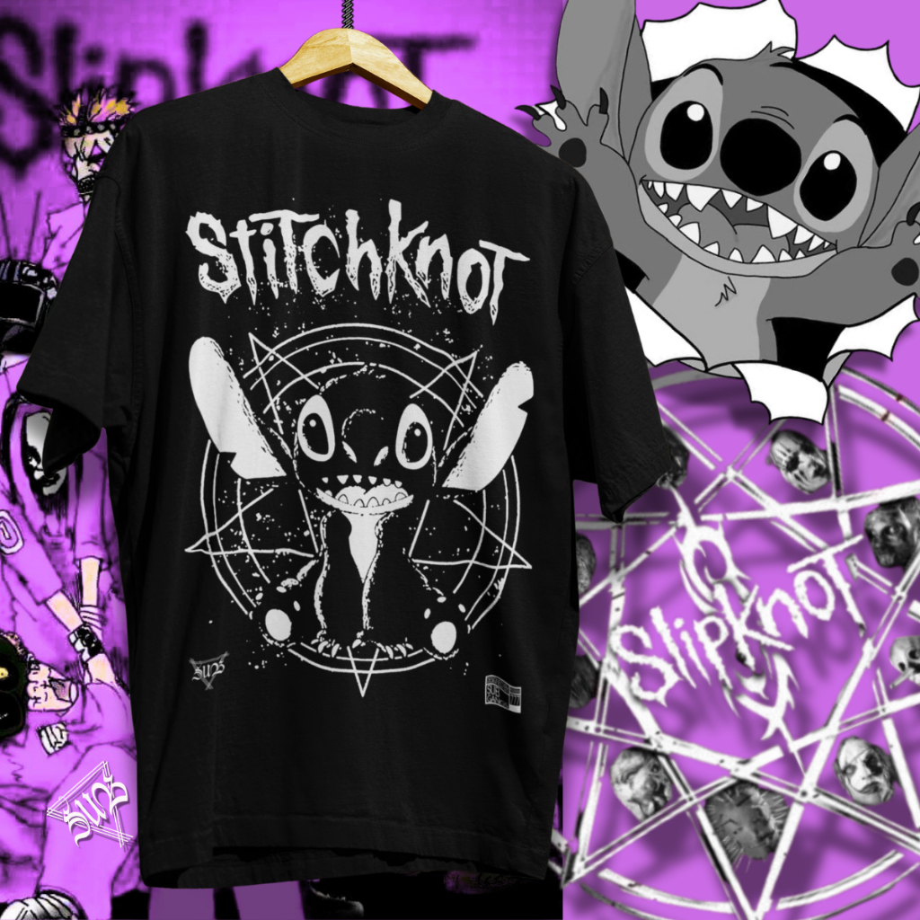 Camiseta Slipknot Stitchknot Lilo & Stitch Banda Rock Heavy Metal All Hope Is Gone