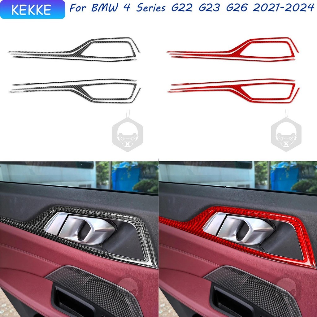 Para BMW Série 4 Acessórios G26 2021-2024 Interior Maçaneta Da Porta Traseira Decalque De Fibra Carbono Decoração Automá