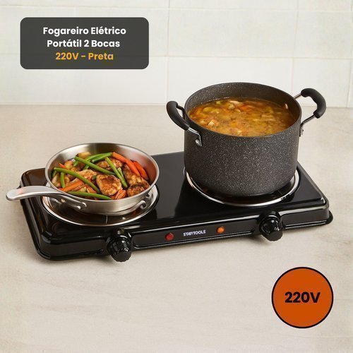 Fogareiro Elétrico Portátil 2 Bocas 2000W 220V Preto STARTOOLS
