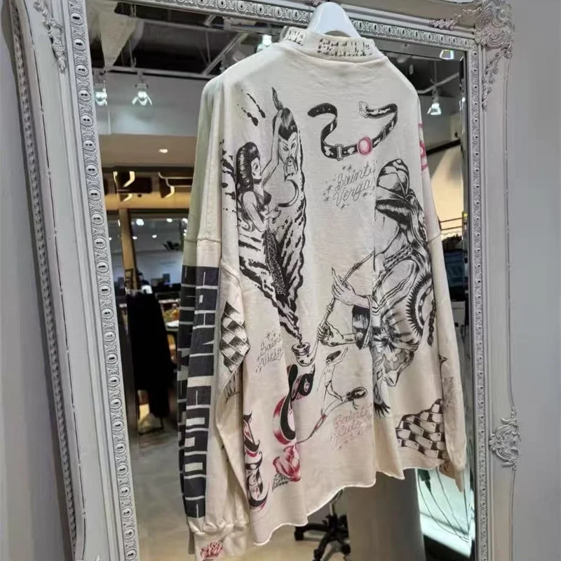 High Street Oversized Men Women Vintage Concrete White Premium Quality T-Shirt Long Sleeve Cartoon Graffiti Print SAINT T Shirt