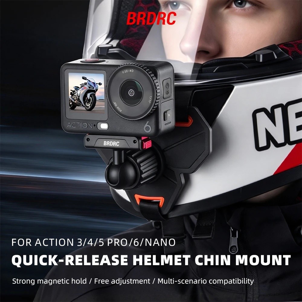 Suporte de Queixo para Capacete de Moto BRDRC para DJI Action 6 5Pro/ Osmo 360/ NANO, Suporte de Câmera de Rosto Inteiro
