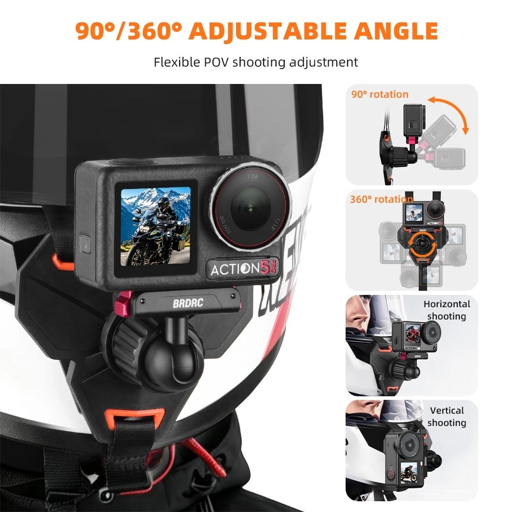 BRDRC Quick-Release Motorcycle Helmet Chin Mount for DJI Action 6 5Pro/ Osmo 360/ NANO Full Face Camera Holder Riding Ge