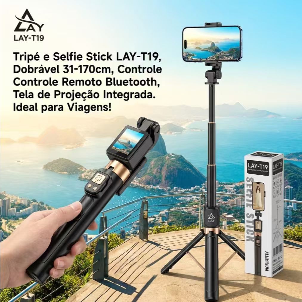 Bastão de selfie  com Tela espelhamento Porjector suporte de celular +Control remoto Sem Fio Dobrável para viagem