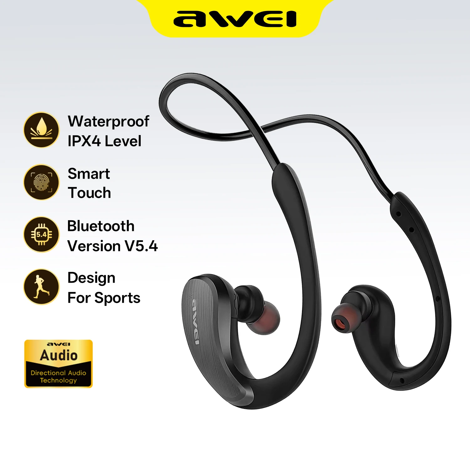 Awei A885BL Wireless Bluetooth Headset Gaming Earphones Neckband Open Ear Sports Headphones EarHook For iPhone 17 16 15