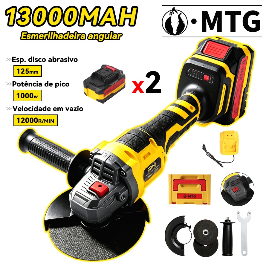 Esmerilhadeira Angular 88V 1000W 12000RPM 13000mAh com Maleta