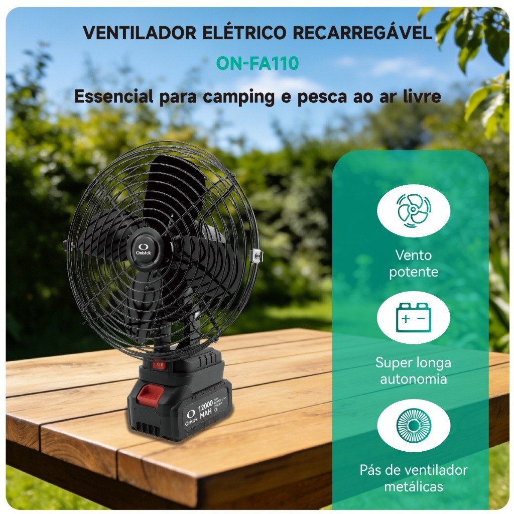 Ventilador Portátil Sem Fio Onistek 8 Pol Bateria 21V 12000mAh Metal Potente H ON-FA110
