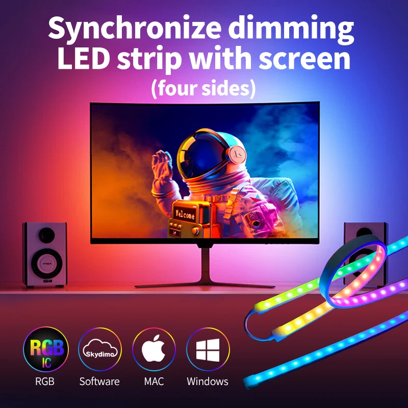 RGB Smart LED Monitor Backlight Strip, Real-Time Screen Color Sync Ambient Light Bar, Gaming PC Desk Atmosphere Decor for Comput