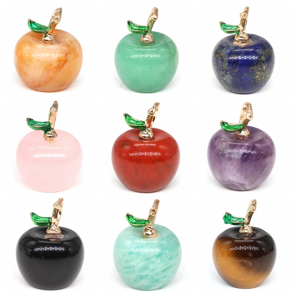 12X14mm Mini Apple Stone Pendant Natural Healing Energy Crystal Gemstone Statue DIY Jewelry Parts Home Decor Christmas Gifts