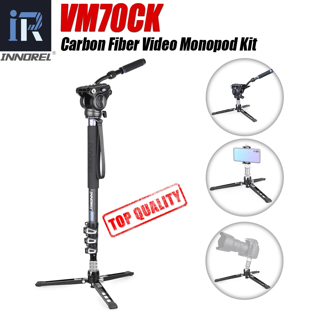 INNOREL VM70CK 10 Layers Carbon Fiber Professional Video Monopod High Quality Tripod Video Head for Digital SLR Camera Stand Set