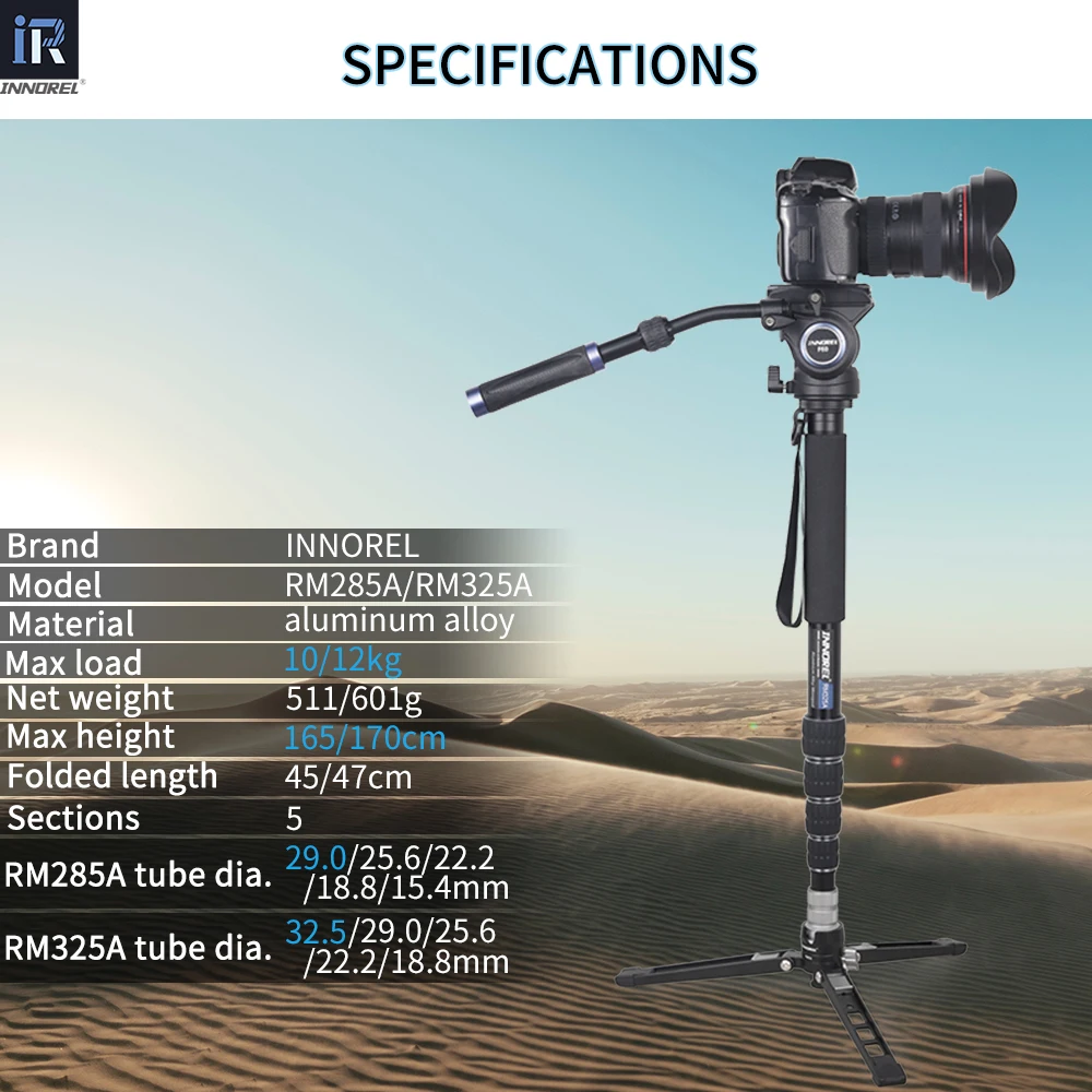 INNOREL RM285A/RM325A Professional Aluminum Alloy Camera Monopod for Canon Nikon Sony DSLR Camcorder Video Stand 5-Section