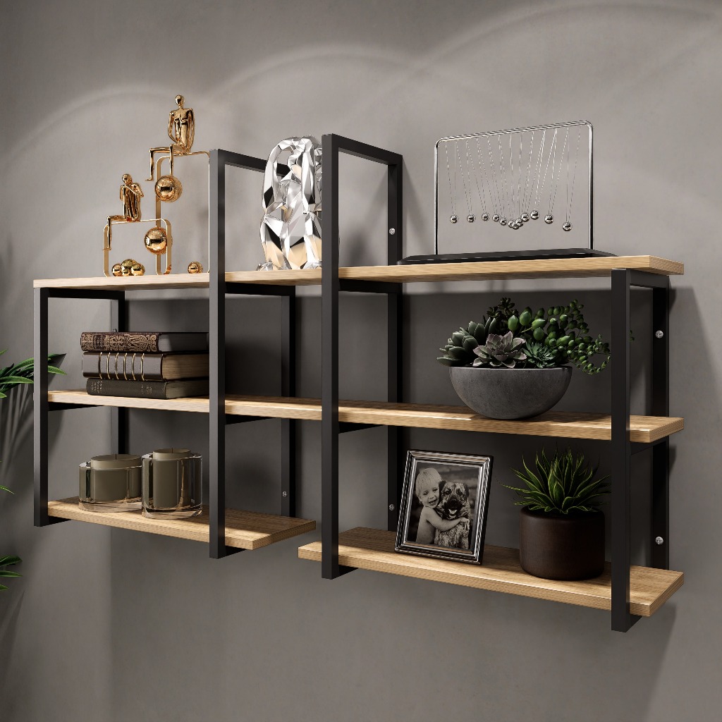 Prateleira Suspensa Escrivaninha Metalon Estilo Industrial Design Moderno e Elegante Escritório MDF