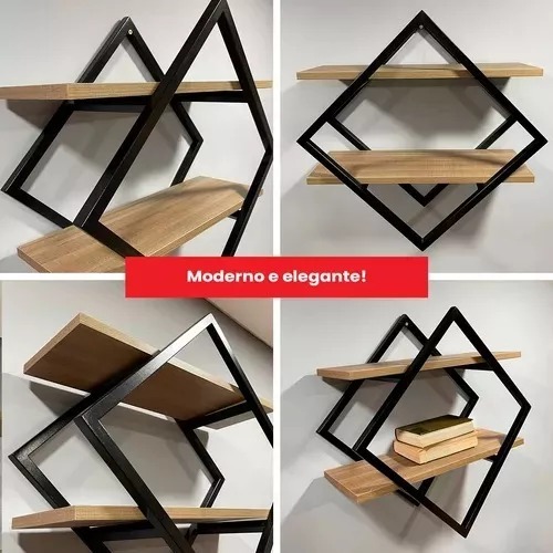 Nicho Industrial Suspenso Estilo Kasper Prático e Elegante Design Inovador com Ferro e Madeira
