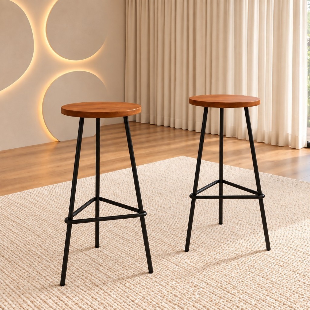 Kit 2 Banquetas Alta Paris Estilo Industrial, Ideal para bancadas, áreas externas, cozinha, área gourmet,bistrôs,montada