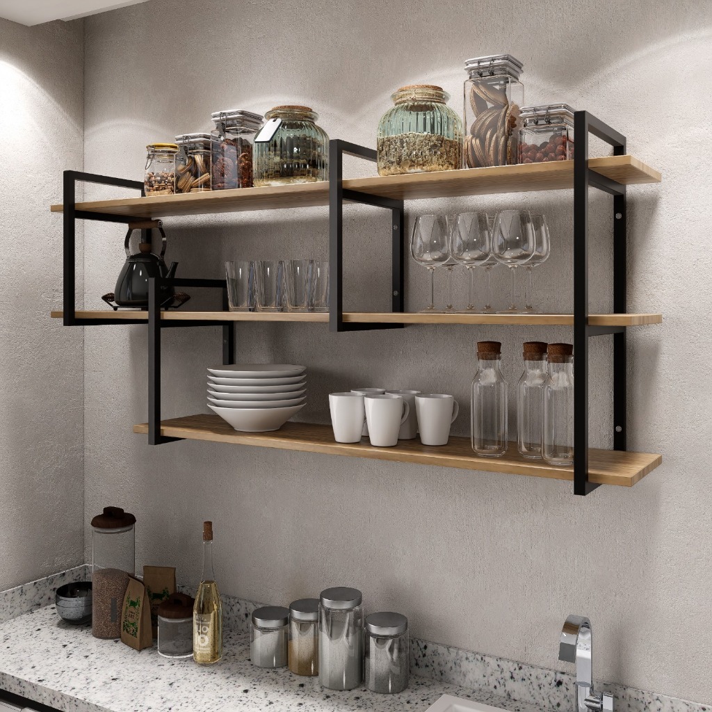 Prateleira Industrial Suspensa Estilo Design Moderno e Elegante Sala Escritório Casa Versátil MDF
