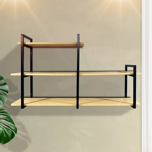 Prateleira Suspensa Moderna Industrial Versatil Decorativa Com Ferro e Madeira Design Contemporâneo