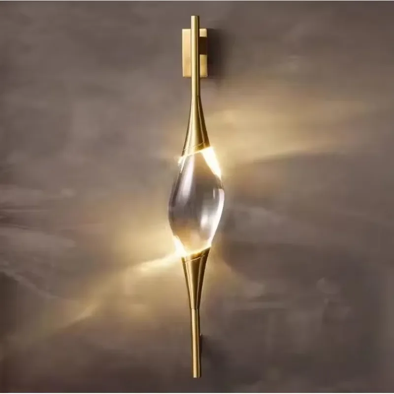 New Design Modern Full Copper Gold Crystal LED Wall Light for Living Room Home Hotel Decoration