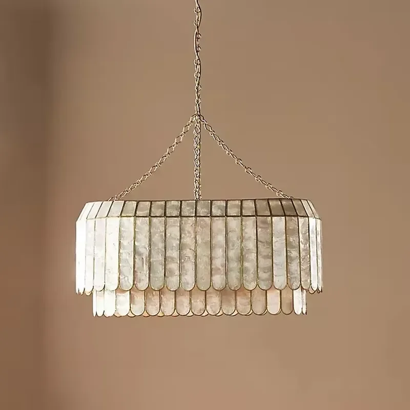 Modern American Light Chandelier Dining Room Living Room Hotel Home Decoration Gold Double-layer Seashell Pendant