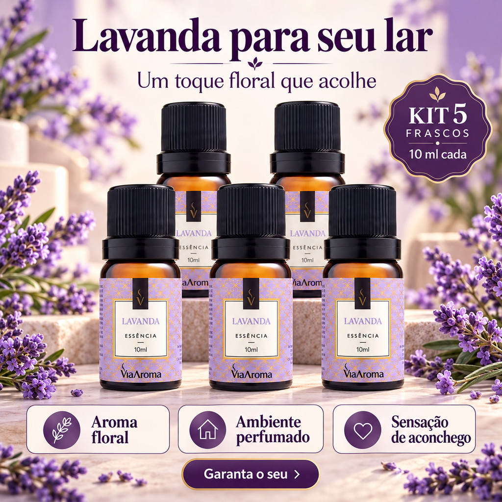 Kit com 5 Essencias Via Aroma Lavanda Classica 10ml