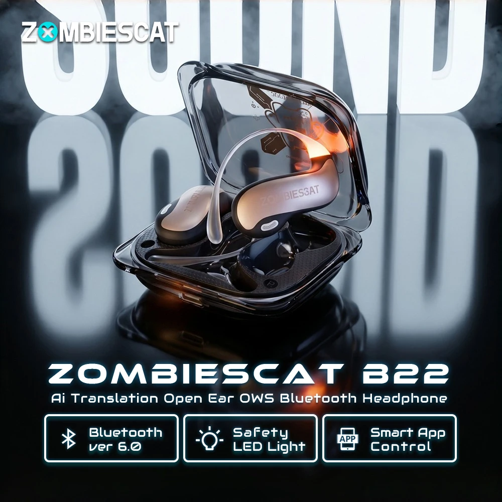 Zombies Cat B22 OWS Ear Hook Headphones Ai Translation Bluetooth 6.0 Earphones 720° Stereo Sound TWS Wireless Earbuds with APP