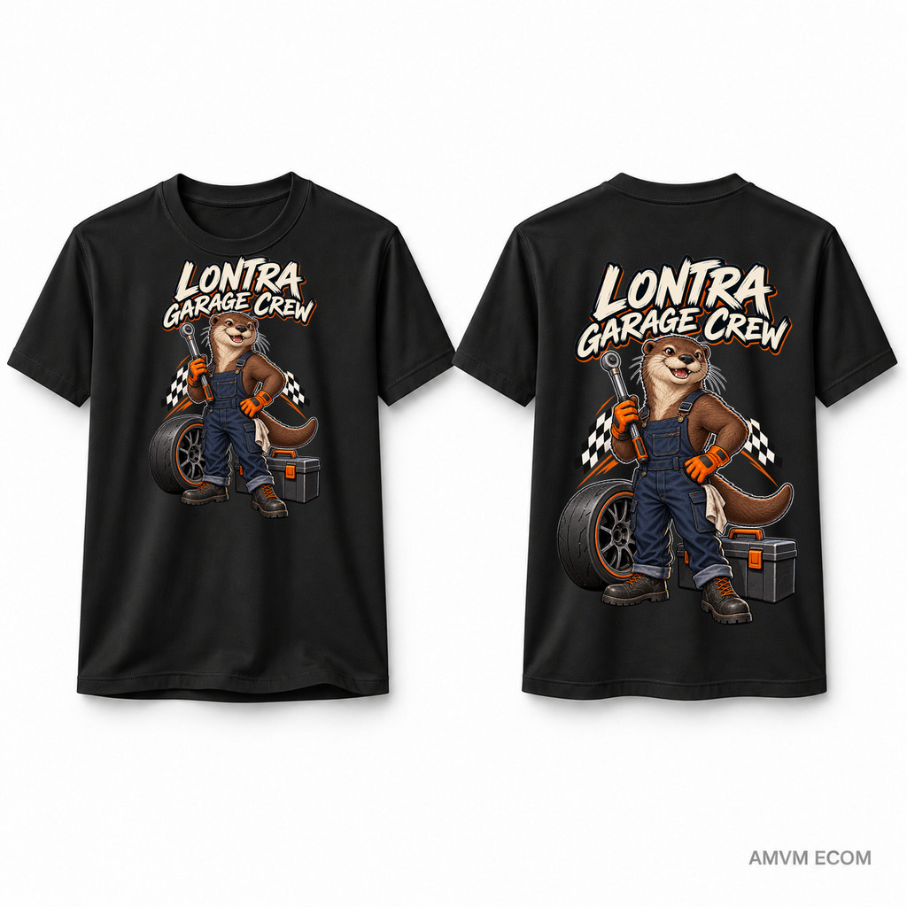 Camiseta Lontra Garage Crew Frente e Costas Unissex 100% Algodão