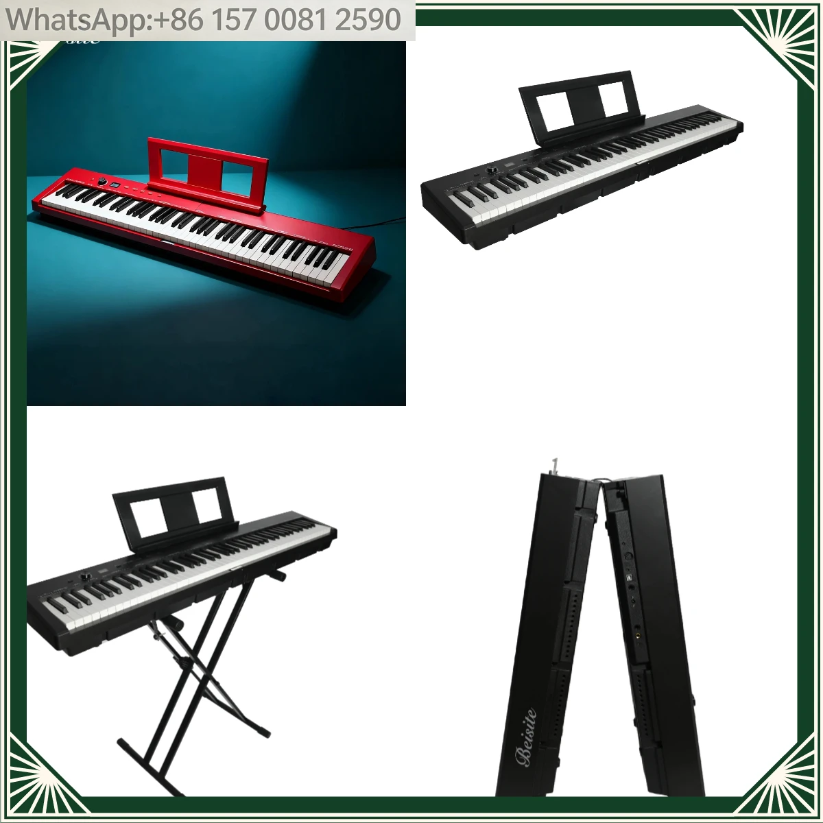 88-Key Foldable Portable MIDI Piano Keyboard, Beisite S-216 Rechargeable Electronic Piano with Built-In Speaker for Travel Use
