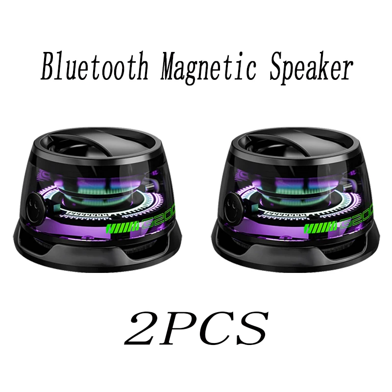 G200 2PCS Bluetooth Magnetic Speaker RGB Mini Sound Box Multifunction Portable Pairing Two Speakers LED Lights Phone Stand Gifts