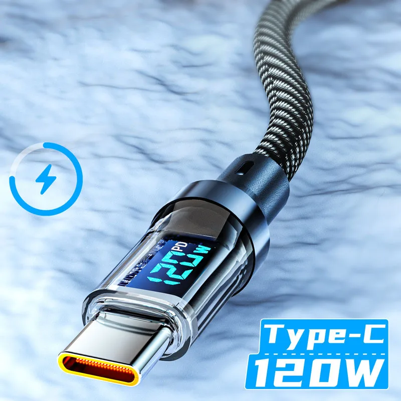 100W/60W Gaming Fast Charging Cable Transparent Digital Display USB to PD PD to PD Gaming Digital Accessories for Millet iPhone