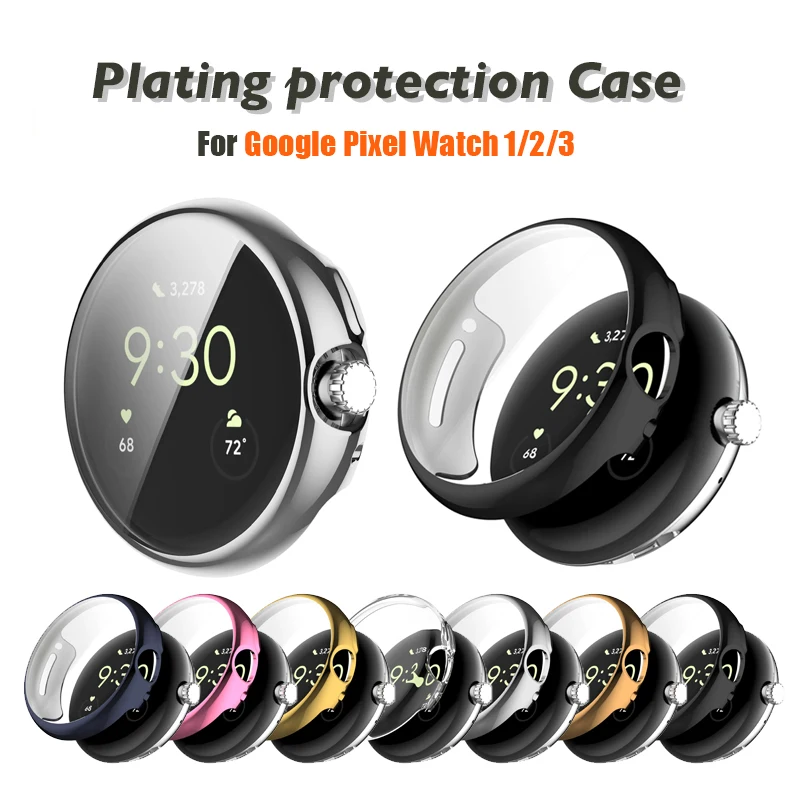 Plating Class Case for Google Pixel Watch 3 2 1 Tempered Glass Full Coverage Screen Protector Smart Watch Shell for Pixel Watch