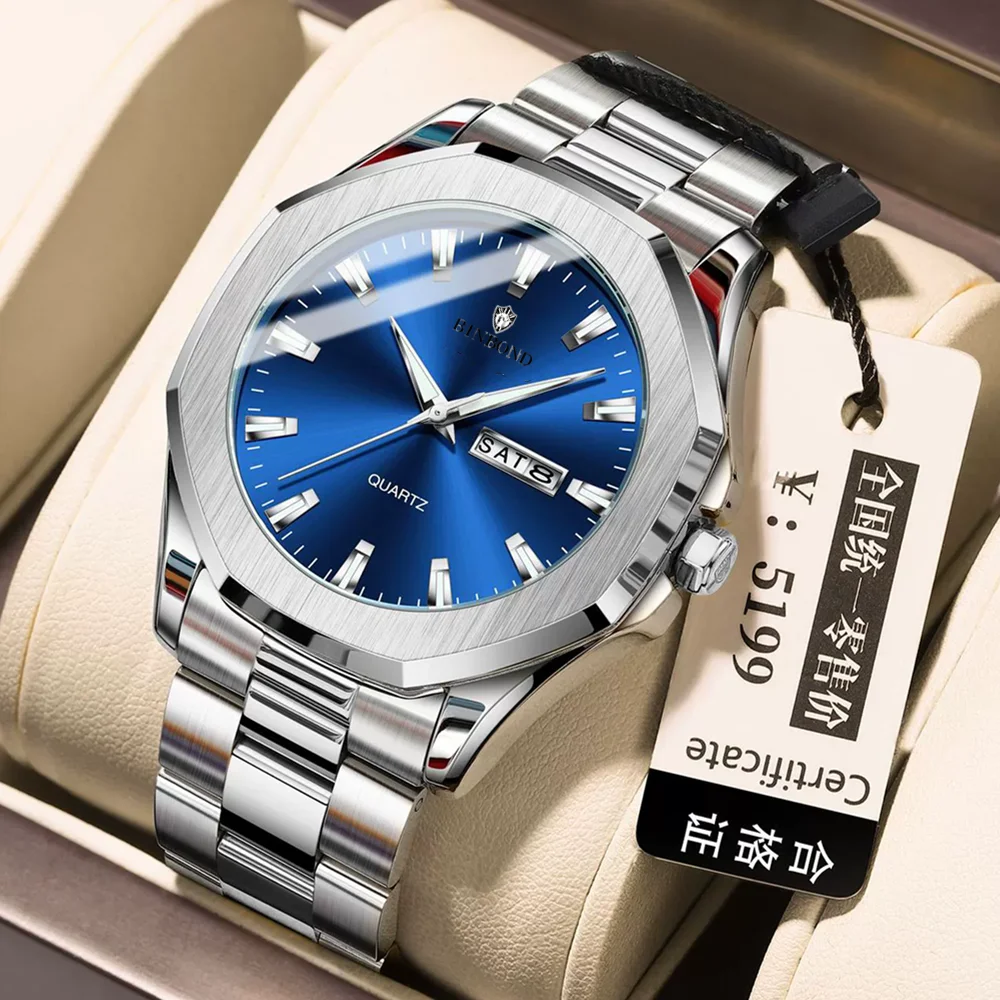 New Automatic Watches For Man High Quality Fashion Quartz Wristwatches Big Blue Dial Swiss Brand Luxury Watch Men Dress Lujo