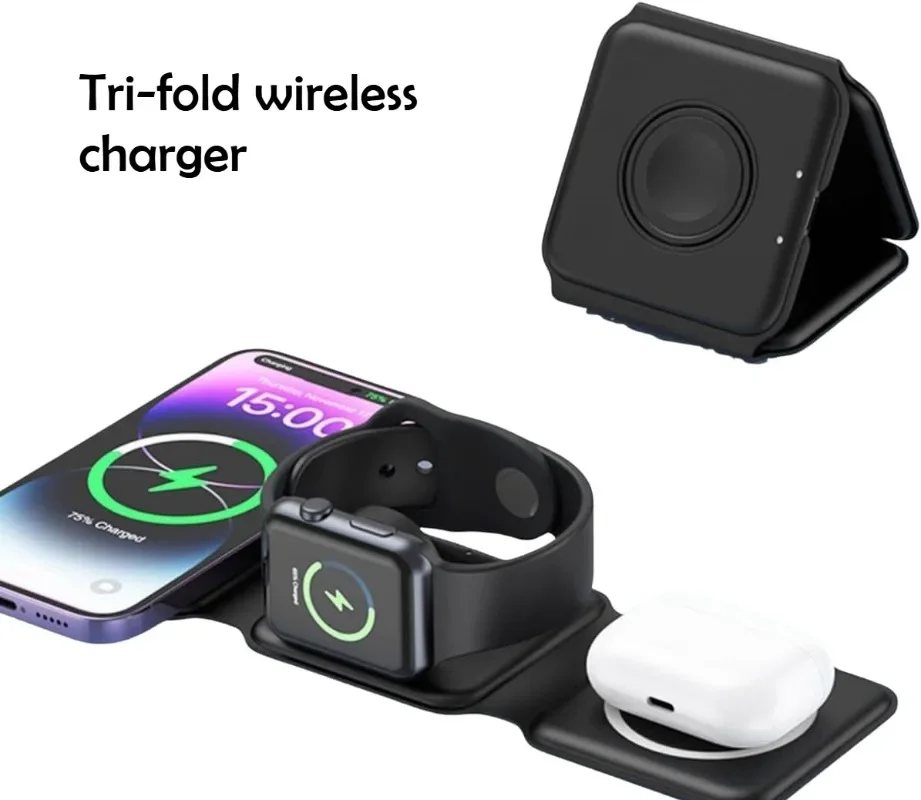 15W 3-in-1 Folding Magnetic Power Bank & Wireless Charger – Car Charging, Apple Fast Charging, Spray Rubber Oil Coating